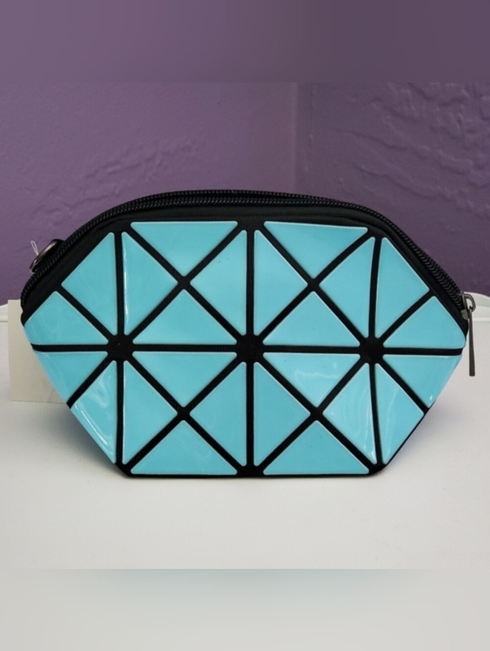 Gray Geometric Cosmetic Wristlet Bag